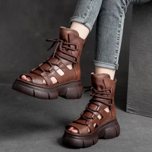 Women Retro Round Toe Platform Casual Boots