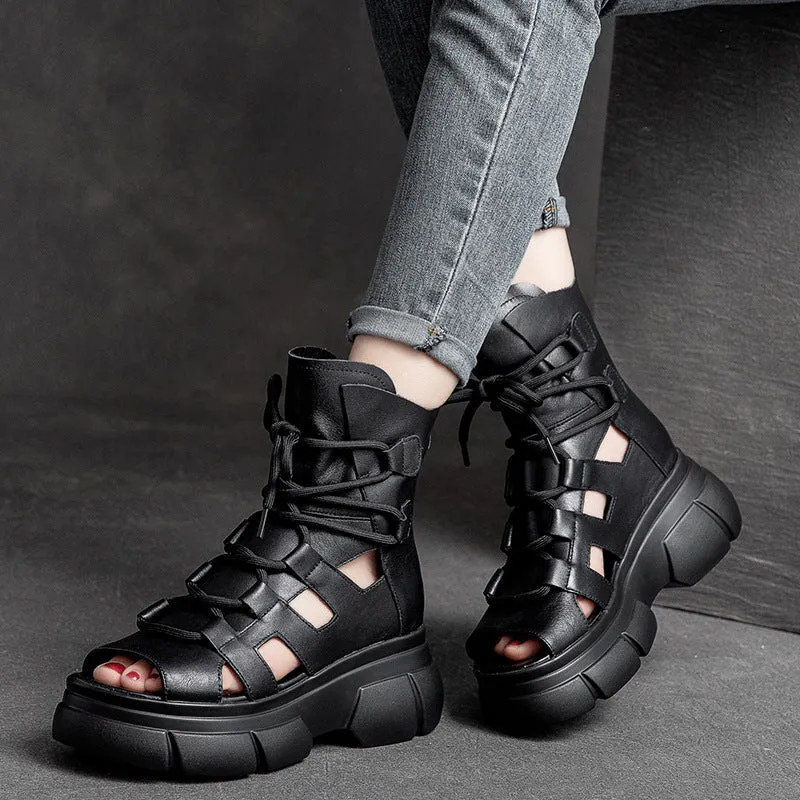 Women Retro Round Toe Platform Casual Boots