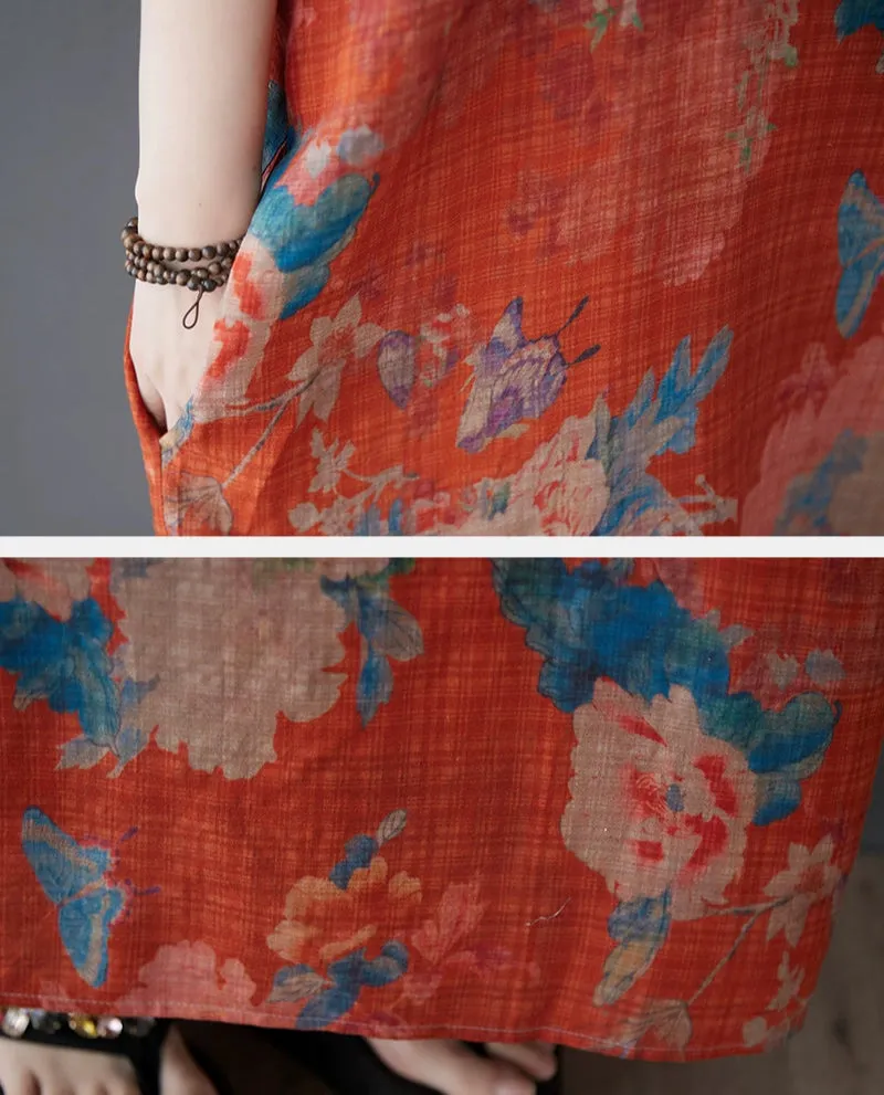Women Spring Ethnic Cotton-Linen Printed Floral Long Maxi Dress