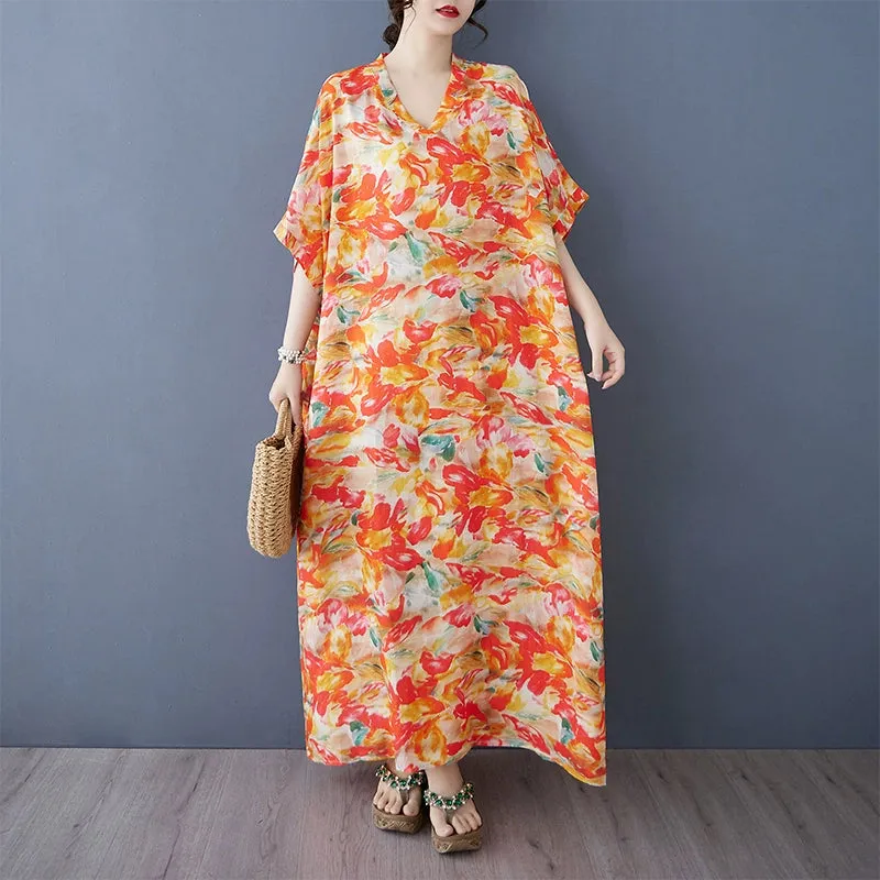 Women Spring Ethnic Cotton-Linen Printed Floral Long Maxi Dress