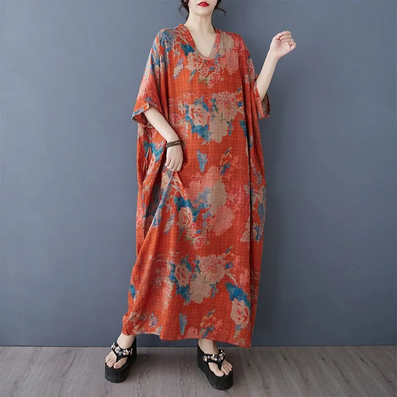 Women Spring Ethnic Cotton-Linen Printed Floral Long Maxi Dress
