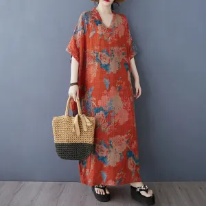 Women Spring Ethnic Cotton-Linen Printed Floral Long Maxi Dress