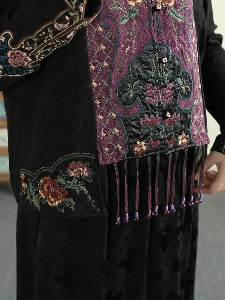 Women Spring Ethnic Style Cotton Linen Embroidered Vest