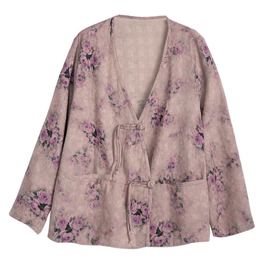 Women Spring Floral Print Cotton Long Sleeve Shirt