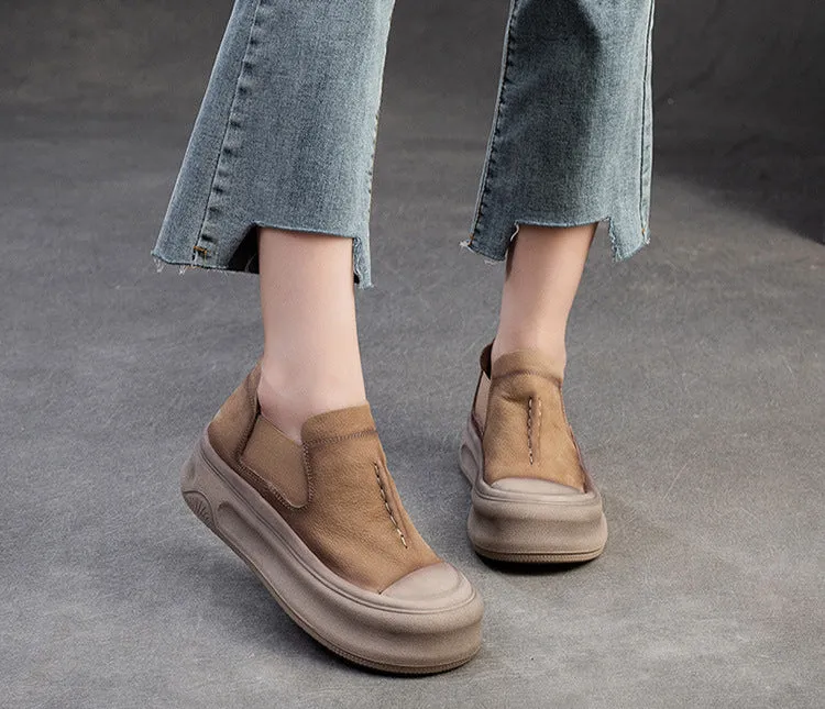Women Spring Old-Fashioned Retro Comfortable Platform Slip-Ons