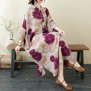 Women Spring Retro Cotton-Linen Printed Blossom Maxi Dress