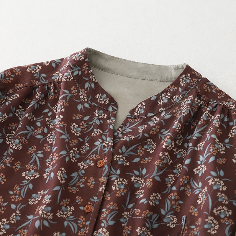 Women Spring Vintage Cotton-Linen Printed Floral Shirt