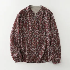 Women Spring Vintage Cotton-Linen Printed Floral Shirt