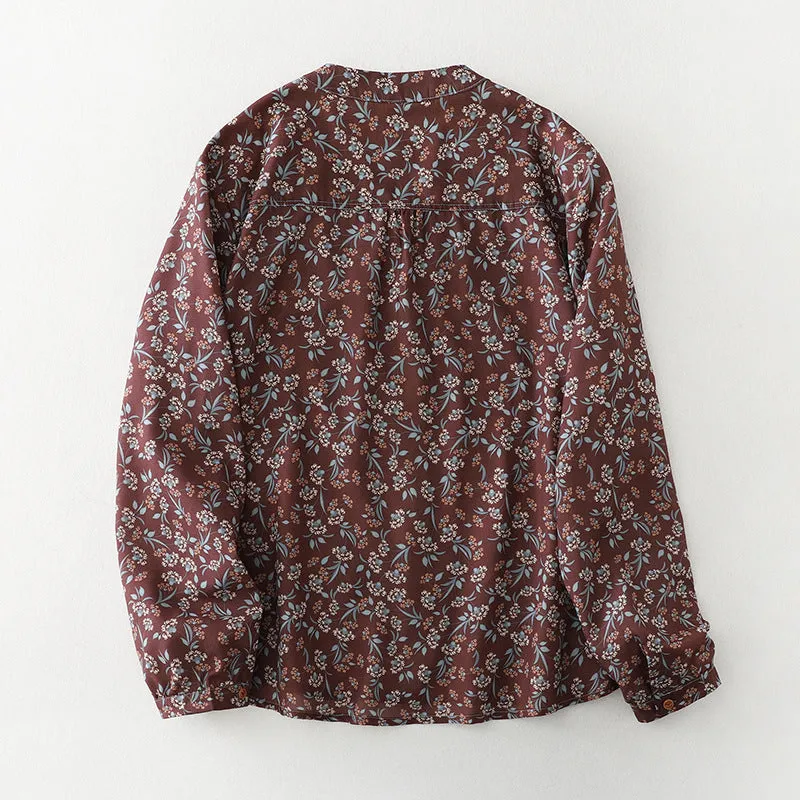 Women Spring Vintage Cotton-Linen Printed Floral Shirt