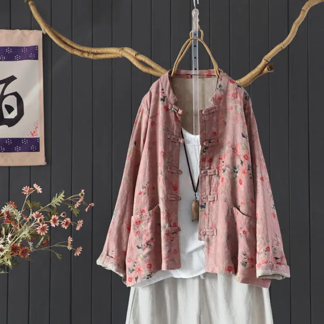 Women Spring Vintage Floral Long Sleeve Cotton Blouse