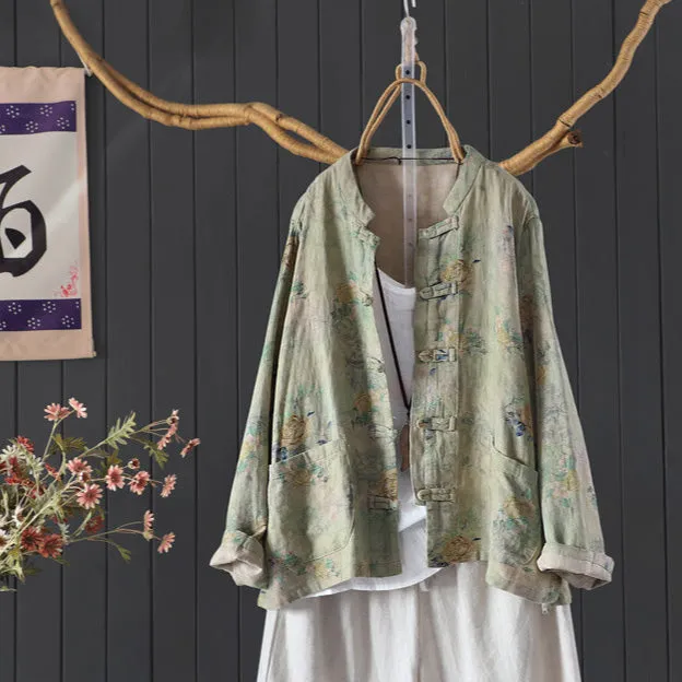 Women Spring Vintage Floral Long Sleeve Cotton Blouse