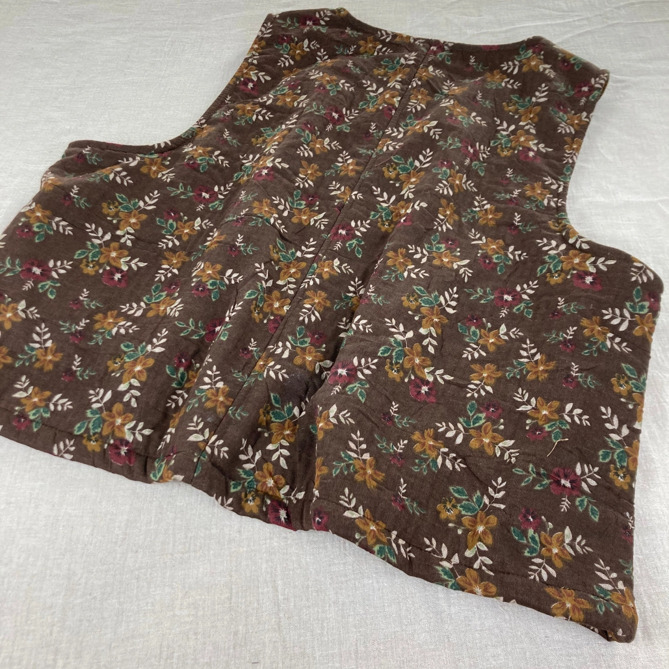 Women Winter Vintage Printed Floral Quilted Cotton Linen Vest