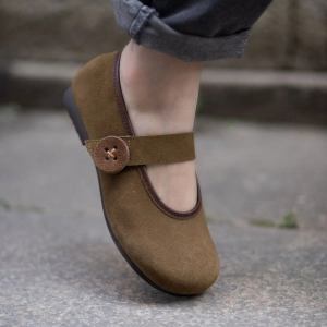 Women’s Genuine Leather Mary Jane Flats With One-Strap Buckle